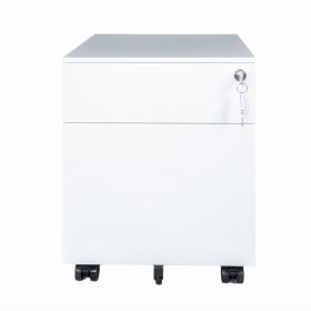 2 Drawer Mobile File Cabinet with Lock Metal Filing Cabinet for Legal/Letter/A4/F4 Size;  Fully Assembled Include Wheels;  Home/Office Design; WHITE