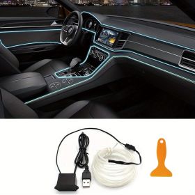 5M EL Wire Interior Car Flexible Led Strip Light Ledcare 5v USB Neon Glowing Eletroluminescent Ambient Lighting For Car Atmosphere Decroations (Color: Ice Blue)