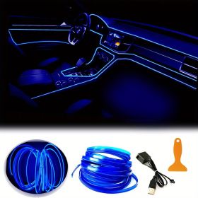 5M EL Wire Interior Car Flexible Led Strip Light Ledcare 5v USB Neon Glowing Eletroluminescent Ambient Lighting For Car Atmosphere Decroations (Color: Blue)