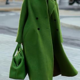 Solid Lapel Coat, Long Length Casual Outwear For Winter & Fall, Women's Clothing (Color: Dark Green)