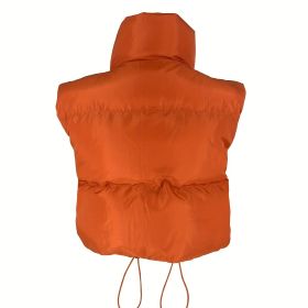 Zip Up Simple Vest, Casual High Neck Sleeveless Warm Outerwear, Women's Clothing (Color: orange red)