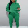 Plus Size Hoodie Drawstring Sweatshirt & Sweatpants Set; Women's Plus Solid Medium Stretch Casual 2pcs Set Outfits