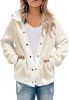 Women Lapel Button Fleece Sherpa Sweater Jacket