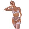 Fall Sexy Lingerie Three Point Heart Shape Embroidered Thin Lace Bra Sexy Four Piece Set