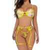 Sexy Lingerie Yellow Embroidery Floral Garter Sexy Mesh See through Hollow Out Cutout out Gathering Bra