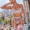 Fall Sexy Lingerie Three Point Heart Shape Embroidered Thin Lace Bra Sexy Four Piece Set