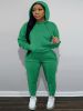 Plus Size Hoodie Drawstring Sweatshirt & Sweatpants Set; Women's Plus Solid Medium Stretch Casual 2pcs Set Outfits