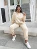 Plus Size Hoodie Drawstring Sweatshirt & Sweatpants Set; Women's Plus Solid Medium Stretch Casual 2pcs Set Outfits