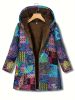 Geometric Print Kangaroo Pocket Coat, Casual Long Sleeve Hooded Thermal Coat, Women's Clothing