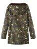 Plus Size Boho Coat, Women's Plus Floral Print Fleece Liner Long Sleeve Hooded Zip Up Longline Overcoat With Pockets