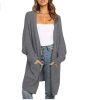 Batwing Sleeve Open Front Chunky Cable Knit Cardigan Sweater with Pockets