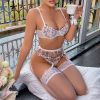 Fall Sexy Lingerie Three Point Heart Shape Embroidered Thin Lace Bra Sexy Four Piece Set