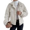 Women Sherpa Jacket Lapel Fleece Button Plush Coat