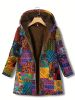 Geometric Print Kangaroo Pocket Coat, Casual Long Sleeve Hooded Thermal Coat, Women's Clothing