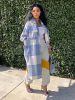 Plus Size Plaid Pattern Oversize D Coat; Women's Plus Slight Stretch Casual Single Breasted Coat